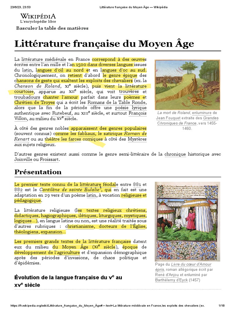 la littérature du moyen âge
